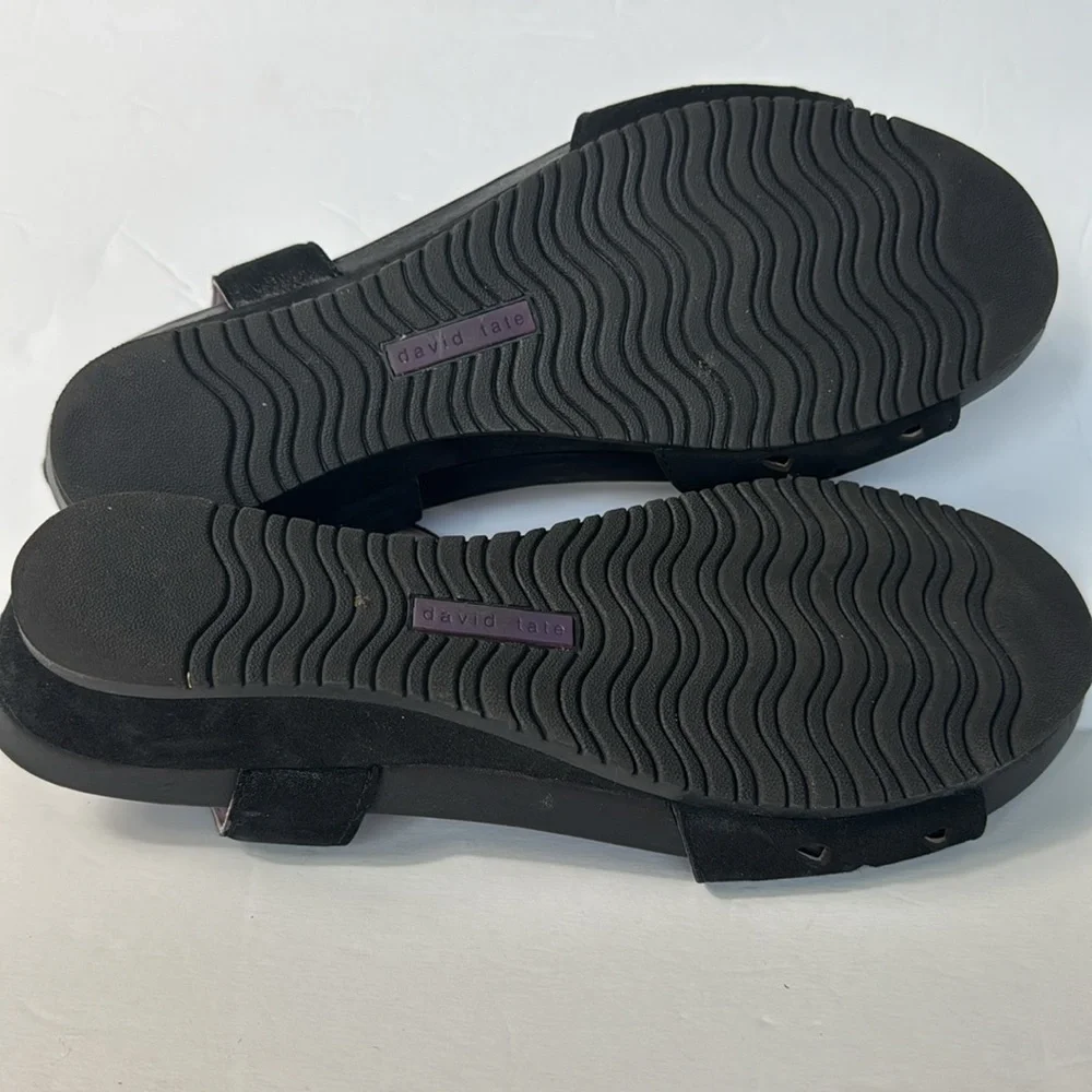 DAVID TATE Oda Shimmer Womens Black Open Toe Wedge Slingback Sandal Size 10.5WW